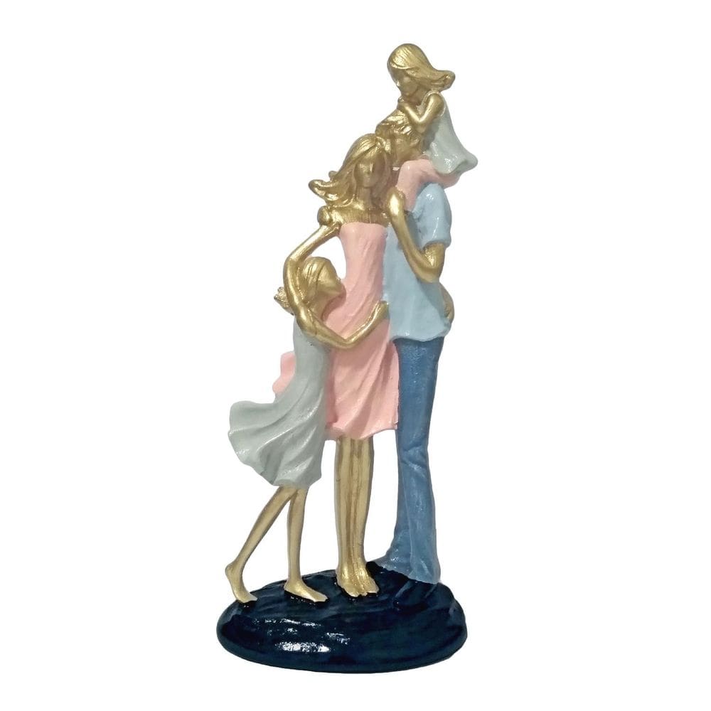 Estatueta Decorativa Família Com Filhas Gesso Colorida