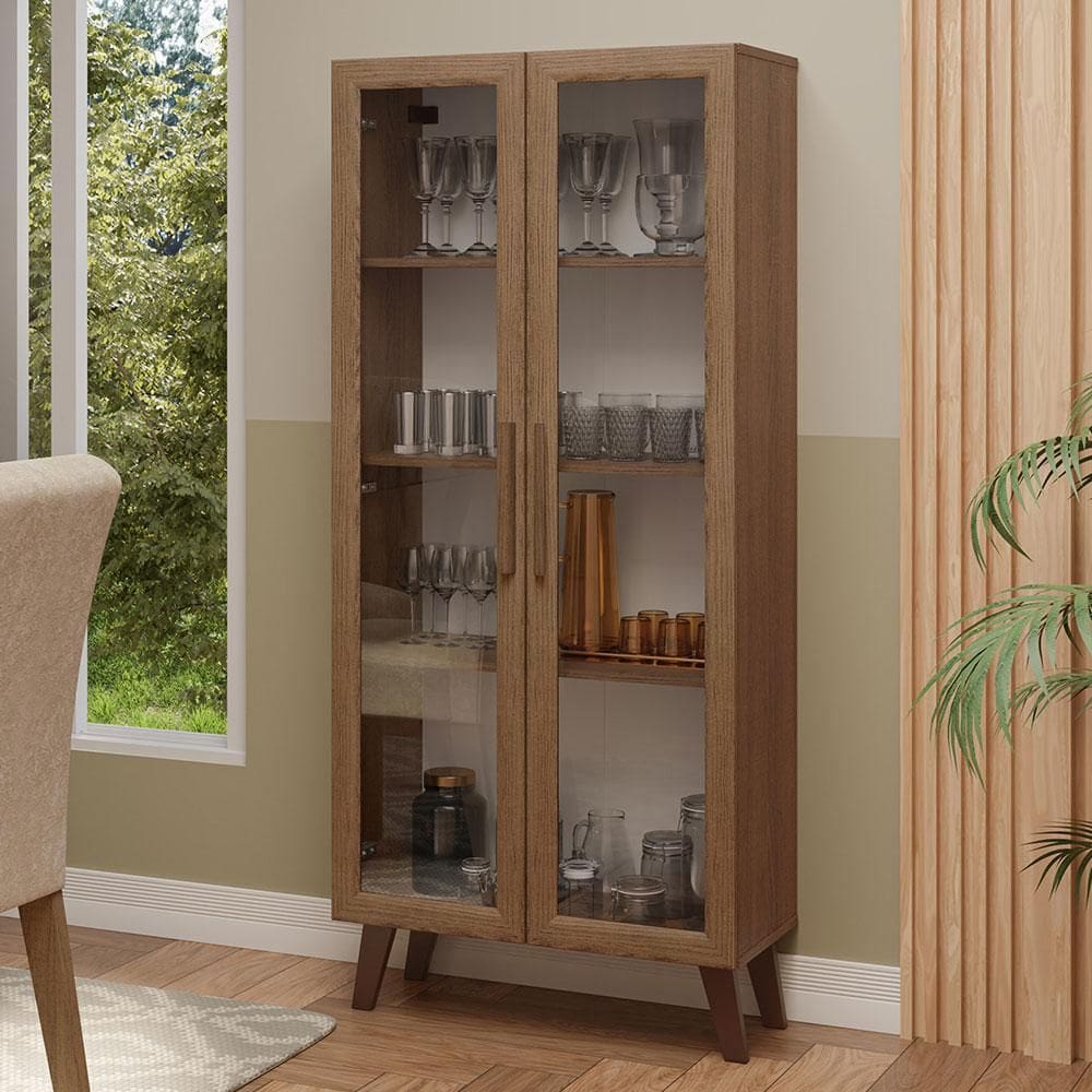 Cristaleira 70 cm 2 Portas de Vidro com Pés Trapézio Rustic/Marrom Madesa