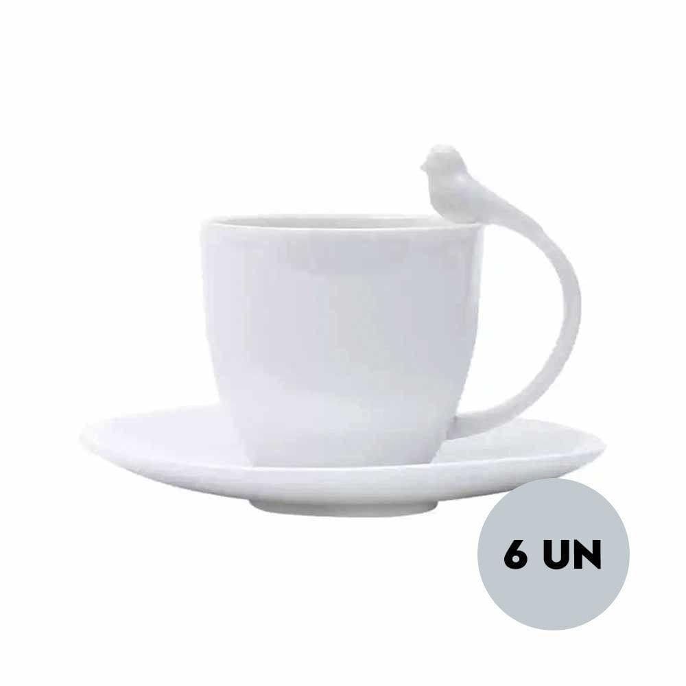 Jogo 6 Xícaras Porcelana P- Café Com Pires Birds Wolff 85ml