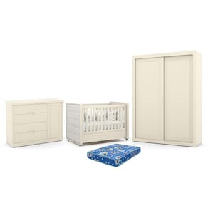 Dormitório Tutto New 2 Portas, Cômoda 1 Porta e Berço com Capitonê e Colchão Physical - Matic Móveis