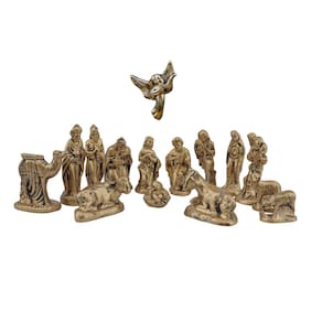 Presepio Natalino 10cm Enfeite 15 peças Gesso Dourado