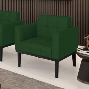 Poltrona Decorativa Pés Fixo Em Madeira Preto Veludo Verde Esmeralda
