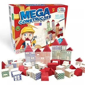 Mega Contruções Brinquedo Infantil Com 45 Blocos De Montar Em Madeira - Pais e Filhos