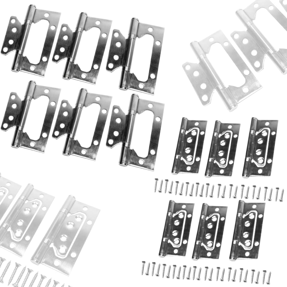 Kit c/ 6 Dobradiças de sobrepor com rolamento - Inox Escovado - 4`x3`x,2,5mm