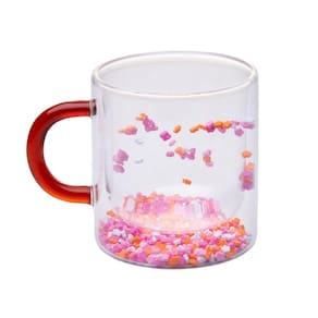 Caneca Parede Dupla de Vidro Borossilicato Red Flower 300ml