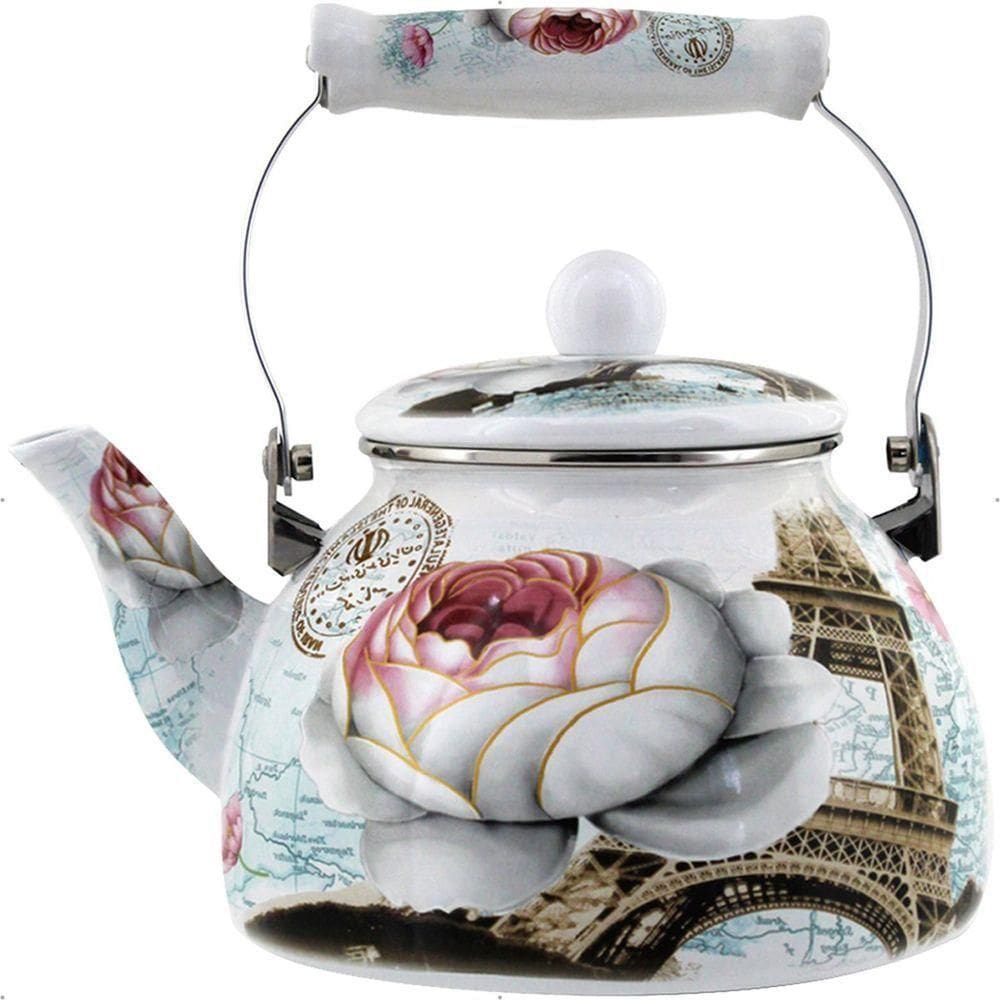 Chaleira Premium Aço Esmaltada Retrô Vintage 2,5l Paris Rosa