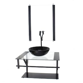Gabinete De Vidro Para Banheiro 60cm Cuba Com Torneira Preta
