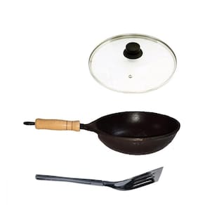 Frigideira Wok Antiaderente Cabo Tampa Vidro 20Cm E Espátula