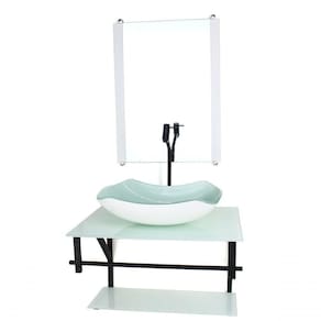 Gabinete De Vidro Para Banheiro 60cm Cuba Com Torneira Preta