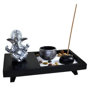 Terrário Bandeja Areia Altar Ganesha Jardim Zen Decorativo Porta Vela Incensário Madeira 10cm