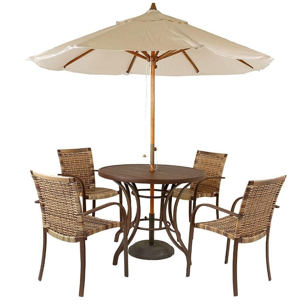 Kit 4 Cadeiras Fibra E Mesa Marrom E Bege