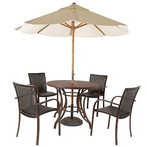 Combo 4 Cadeiras Fibra Tabaco, Mesa Marrom E Bege