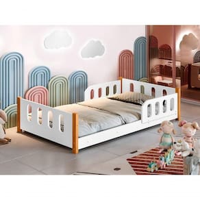 Cama Montessoriana Infantil Com Grade Branco Com Colchão