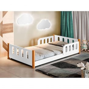 Cama Infantil Com Grade De Proteção Branco Com 2 Luminárias