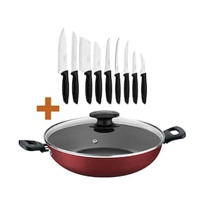 Kit - Panela Wok Alumínio 28cm Loreto Vermelho + 1 Conjunto Facas 9pç - Tramontina
