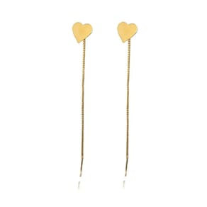 Brinco De Fio Com Coração Chapado Folheado Em Ouro 18K