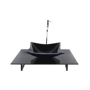 Kit Cuba De Vidro Quadrada Com Tampo Preto E Suporte Preto