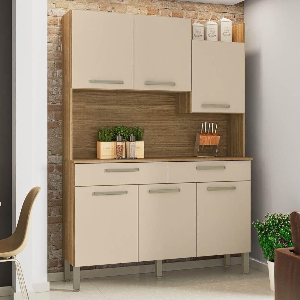 Armário De Cozinha Compacta 132cm Stella K02 Freijó/vanilla - Mpozenato