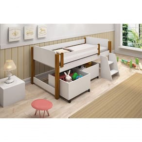 Cama Elevada Solteiro Lari Com Nichos E Colchão