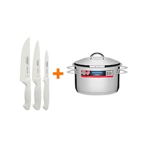Kit - Faqueiro Premium 3 Peças + 1 Panela Inox Solar 6,1 Lts Solar Pit2 - Tramontina