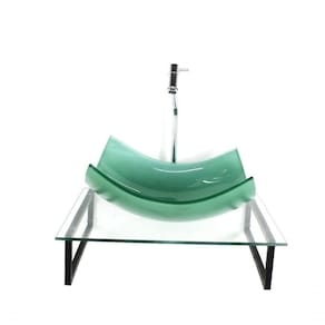 Kit Cuba De Vidro Retangular 10mm Verde Com Tampo 50cm Incolor E Suporte Preto