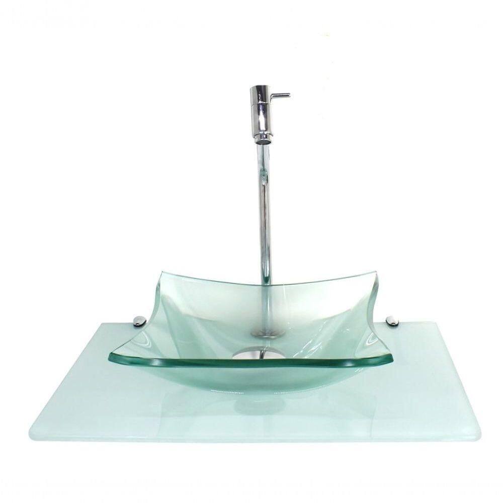 Kit Cuba De Vidro 10mm Incolor Tampo 50cm Branco Torneira