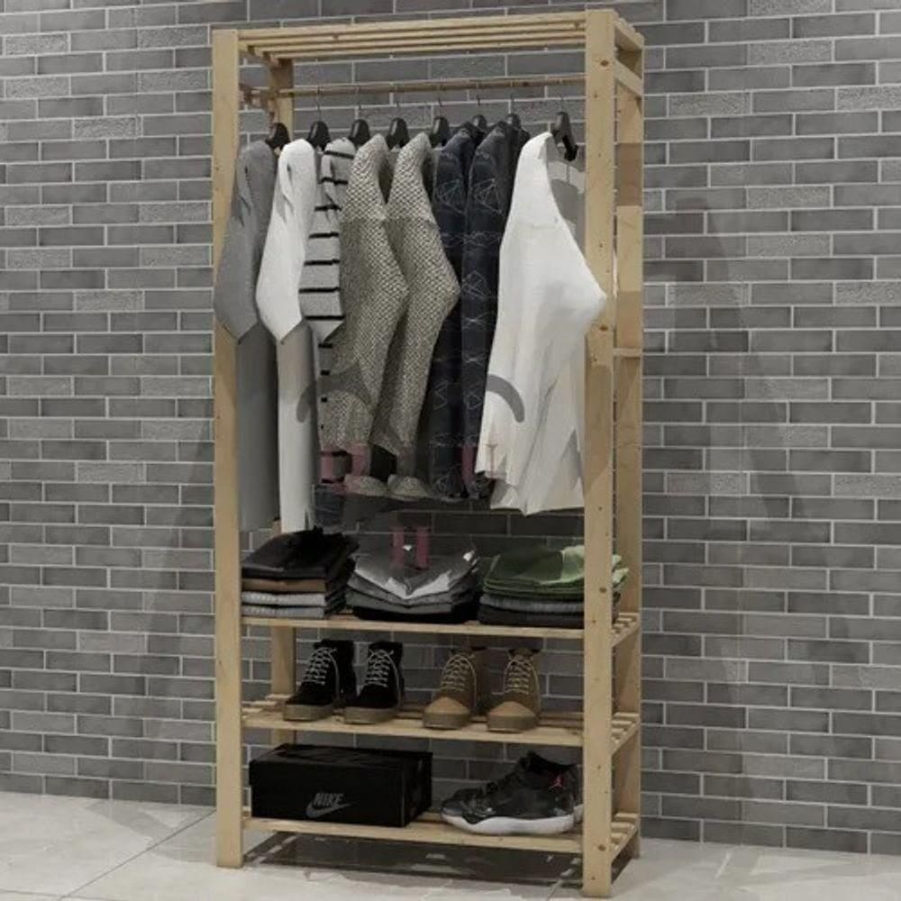 Cabideiro Arara Tripla Prateleira Calçados E Roupas