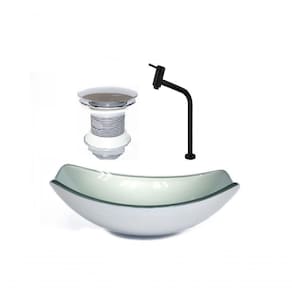 Cuba de Vidro Oval 51cm Prata + Valvula + Torneira Preta