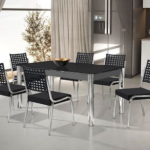 Conjunto Sala de Jantar Mesa Retangular com 6 Cadeiras Natani Cromado/Preto
