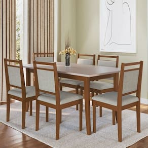 Conjunto Sala Jantar Mesa Tampo Bp Pés Madeira Maciça 6 Cadeiras Madeira Imbuia /Cinza Claro