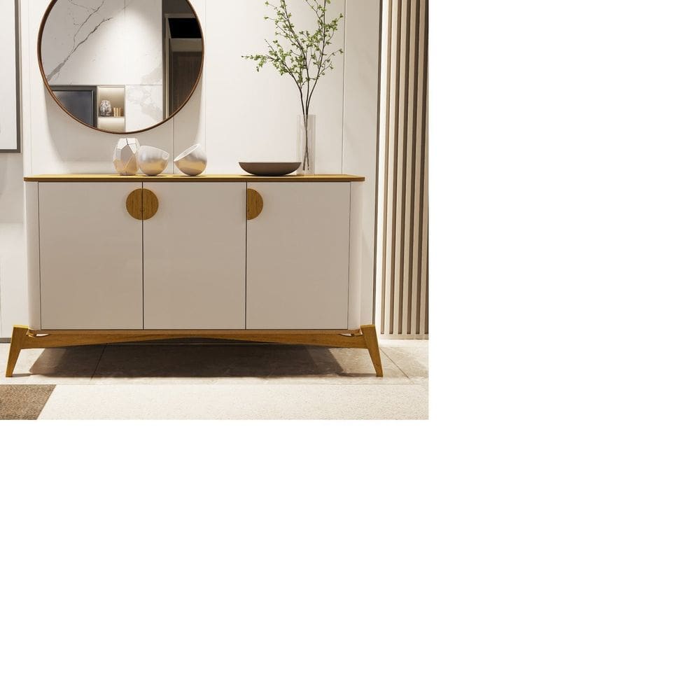 Buffet Buriti com Puxador e Pés em Madeira Maciça OffWhite/Marrom