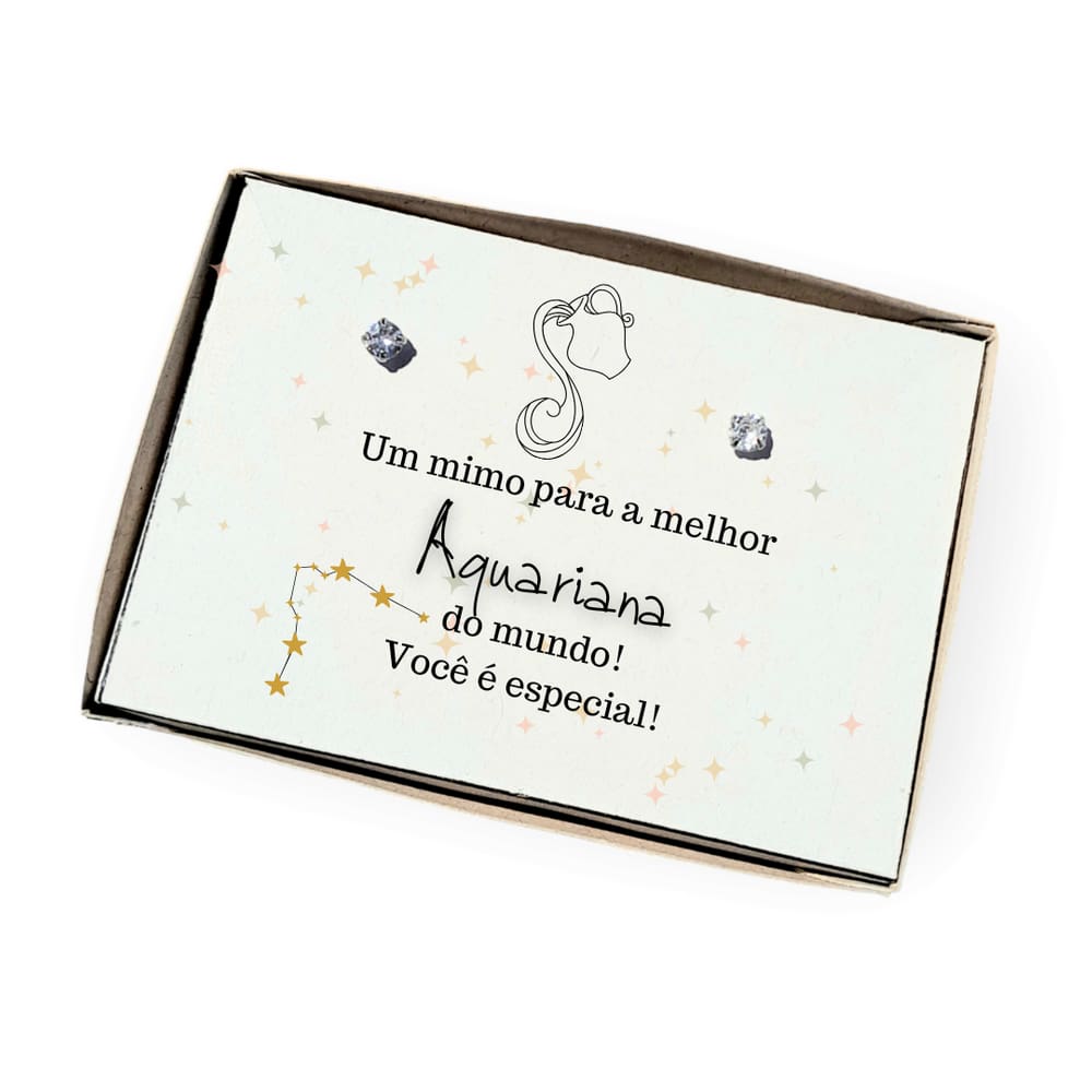 Brinco ponto de luz aço + Caixa presente Signo Aquário