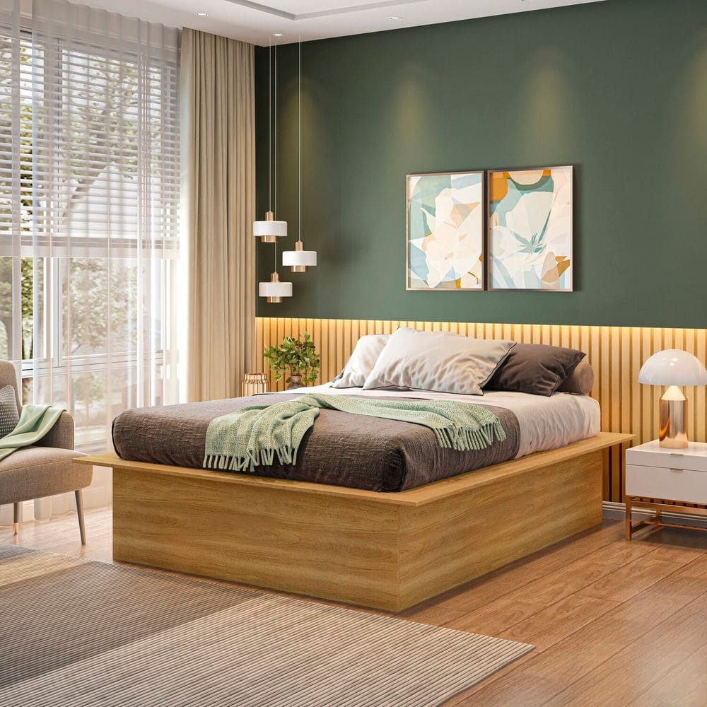 Cama Box Casal Adulto Ária Yescasa 42x165cm Yescasa Freijó