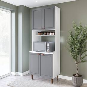 Paneleiro / Torre Quente 4 Portas 2 Nichos para Forno e Utensílios com 80 Cm Pérola Yescasa Branco/Cinza