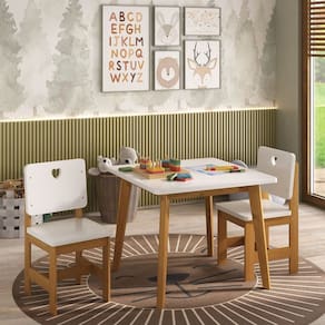 Conjunto Infantil Sofia Mesa + 2 Cadeiras Madeira de Pinus / Mdf Branco /Mel