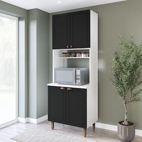 Paneleiro / Torre Quente 4 Portas 2 Nichos para Forno e Utensílios com 80 Cm Pérola Yescasa Branco/Preto