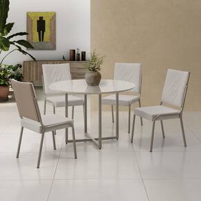 Conjunto Sala de Jantar Mesa em Mdf com Vidro 4 Cadeiras Moscou Cinza/Marrom