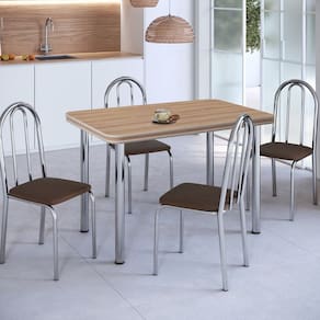 Conjunto Sala de Jantar Mesa com 4 Cadeiras Cromado/Mel/Marrom