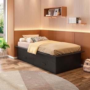 Cama Box Juvenil Solteiro com 2 Gavetas Deva Yescasa Preto