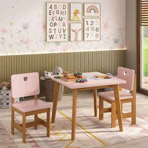 Conjunto Infantil Sofia Mesa + 2 Cadeiras Madeira de Pinus / Mdf Rosa/Mel