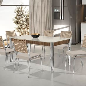 Conjunto Sala de Jantar Mesa Retangular com 6 Cadeiras Natani Cromado/Bege
