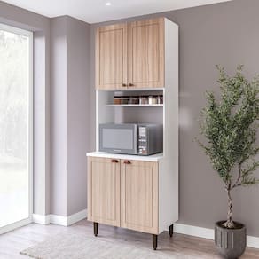 Paneleiro / Torre Quente 4 Portas 2 Nichos para Forno e Utensílios com 80 Cm Pérola Yescasa Branco/Carvalho