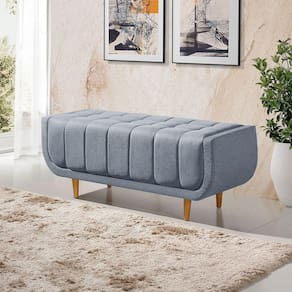 Recamier Alemanha 1,00m Com Base Madeira Linho Sofatec Azul