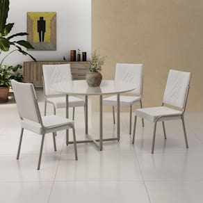 Conjunto Sala de Jantar Mesa em Mdf com Vidro 4 Cadeiras Moscou Cinza/Bege