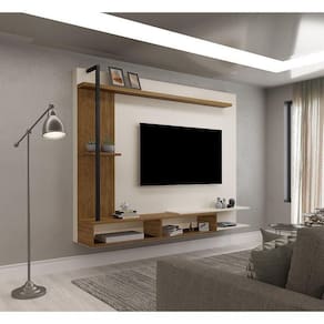 Painel Para Tv 65" Com Nichos E Aplique De Metal ônix Malbec / Off White - Luapa