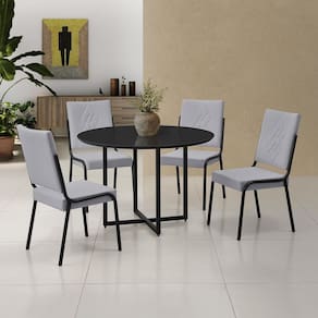 Conjunto Sala de Jantar Mesa em Mdf com Vidro 4 Cadeiras Moscou Preto/Cinza