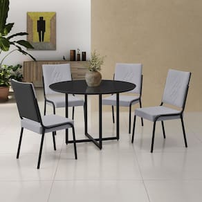 Conjunto Sala de Jantar Mesa em Mdf com Vidro 4 Cadeiras Moscou Preto/Cinza