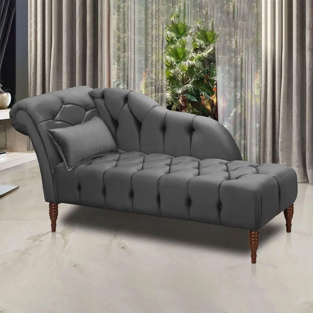 Chaise Longue Divã Montreal Em Madeira De Reflorestamento Veludo 160cm Star Confort Chumbo