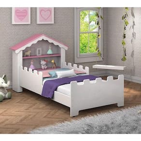 Cama Solteiro Princesa Com Colchão Branco/rosa- Vitamov