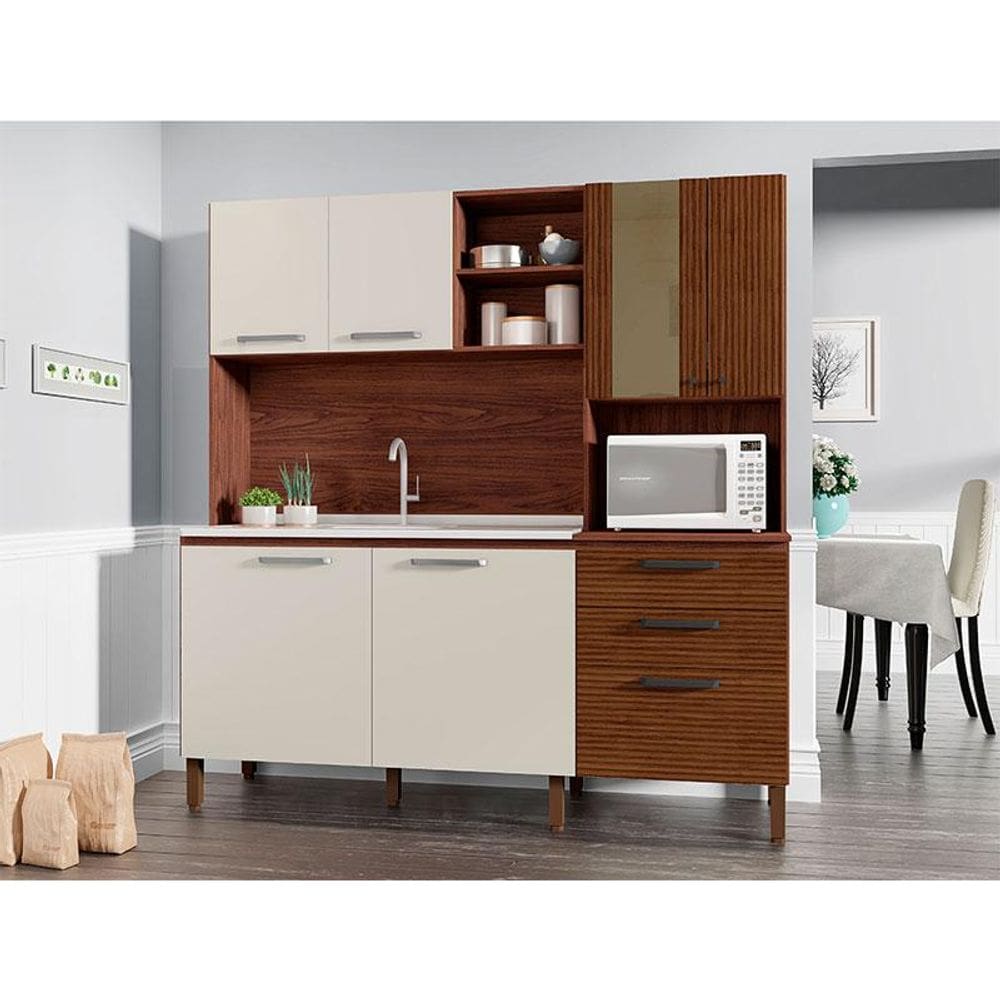 Kit Cozinha Ambiente Mega Nogueira Off White Ripado - Kits Paraná